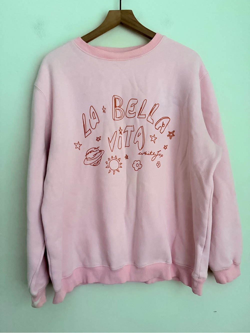 White Fox Pink 'La Bella Vita' Graphic Sweatshirt oversized M/L